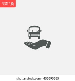 Pictograph of bus in hand. Vector icon 10 EPS