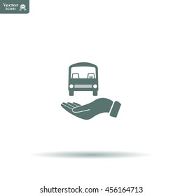 Pictograph of bus in hand. Vector icon 10 EPS