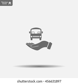 Pictograph of bus in hand. Vector icon 10 EPS