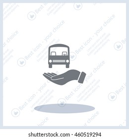 Pictograph of bus in hand. Vector icon 10 EPS