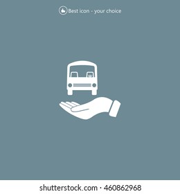 Pictograph of bus in hand. Vector icon 10 EPS