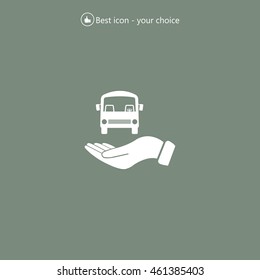 Pictograph of bus in hand. Vector icon 10 EPS