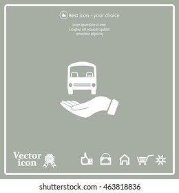 Pictograph of bus in hand. Vector icon 10 EPS