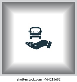 Pictograph of bus in hand. Vector icon 10 EPS