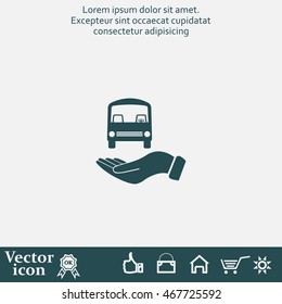 Pictograph of bus in hand. Vector icon 10 EPS
