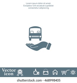 Pictograph of bus in hand. Vector icon 10 EPS