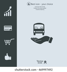Pictograph of bus in hand. Vector icon 10 EPS