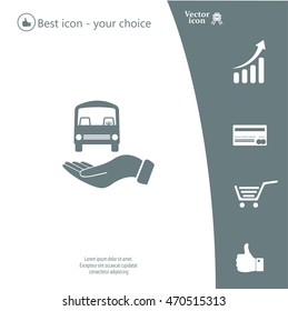 Pictograph of bus in hand. Vector icon 10 EPS
