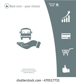 Pictograph of bus in hand. Vector icon 10 EPS