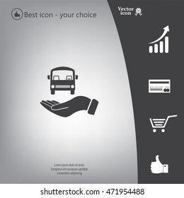 Pictograph of bus in hand. Vector icon 10 EPS