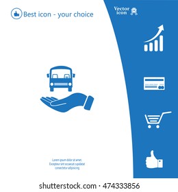 Pictograph of bus in hand. Vector icon 10 EPS
