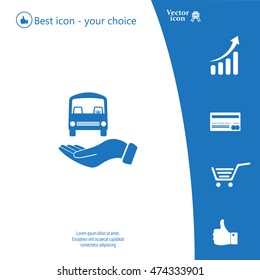 Pictograph of bus in hand. Vector icon 10 EPS