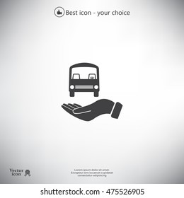 Pictograph of bus in hand. Vector icon 10 EPS