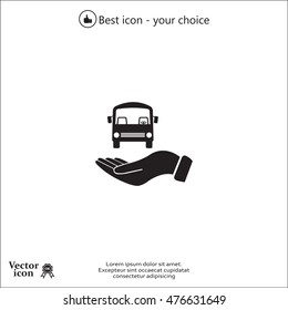 Pictograph of bus in hand. Vector icon 10 EPS