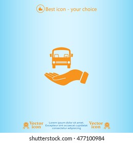Pictograph of bus in hand. Vector icon 10 EPS