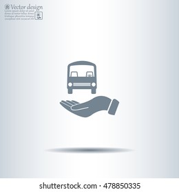Pictograph of bus in hand. Vector icon 10 EPS
