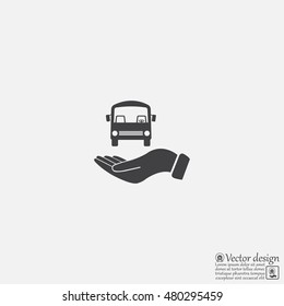 Pictograph of bus in hand. Vector icon 10 EPS