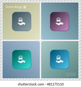 Pictograph of bus in hand. Vector icon 10 EPS