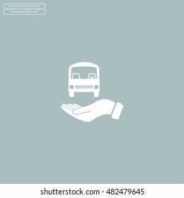 Pictograph of bus in hand. Vector icon 10 EPS