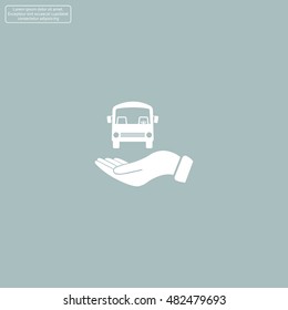 Pictograph of bus in hand. Vector icon 10 EPS