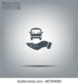 Pictograph of bus in hand. Vector icon 10 EPS