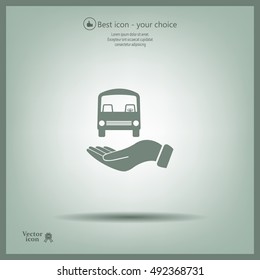 Pictograph of bus in hand. Vector icon 10 EPS