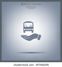 Pictograph of bus in hand. Vector icon 10 EPS