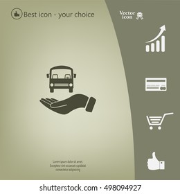 Pictograph of bus in hand. Vector icon 10 EPS