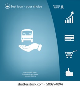 Pictograph of bus in hand. Vector icon 10 EPS