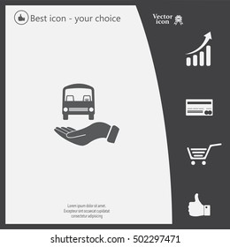 Pictograph of bus in hand. Vector icon 10 EPS