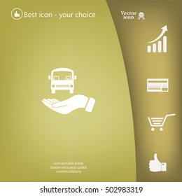 Pictograph of bus in hand. Vector icon 10 EPS