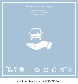 Pictograph of bus in hand. Vector icon 10 EPS