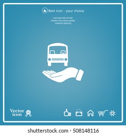 Pictograph of bus in hand. Vector icon 10 EPS
