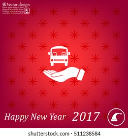 Pictograph of bus in hand. Vector icon 10 EPS