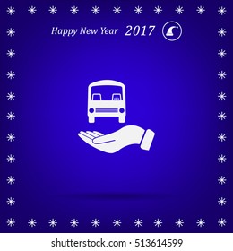 Pictograph of bus in hand. Vector icon 10 EPS