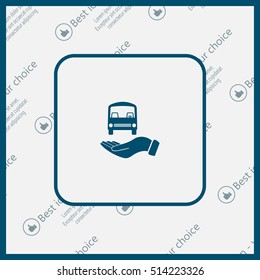 Pictograph of bus in hand. Vector icon 10 EPS