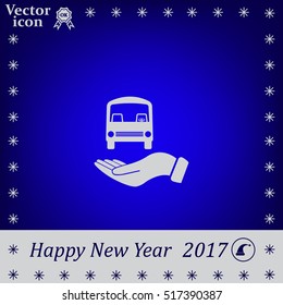 Pictograph of bus in hand. Vector icon 10 EPS