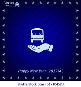 Pictograph of bus in hand. Vector icon 10 EPS