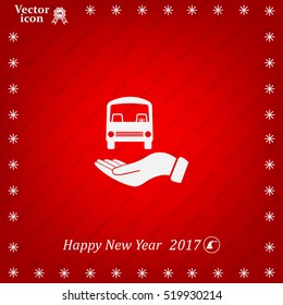 Pictograph of bus in hand. Vector icon 10 EPS