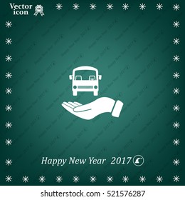 Pictograph of bus in hand. Vector icon 10 EPS