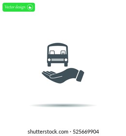 Pictograph of bus in hand. Vector icon 10 EPS
