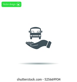 Pictograph of bus in hand. Vector icon 10 EPS