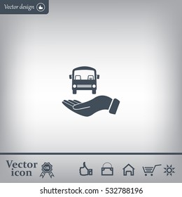 Pictograph of bus in hand. Vector icon 10 EPS
