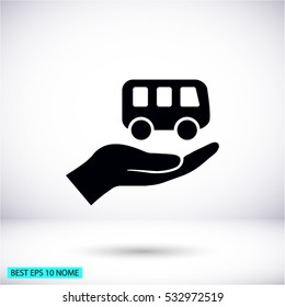 Pictograph of bus in hand. Vector icon 10 EPS