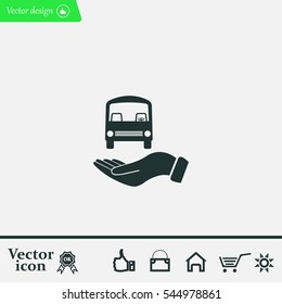 Pictograph of bus in hand. Vector icon 10 EPS