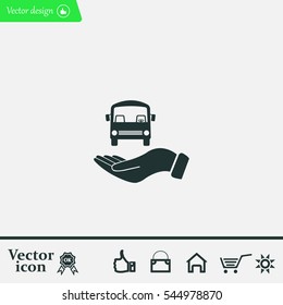 Pictograph of bus in hand. Vector icon 10 EPS