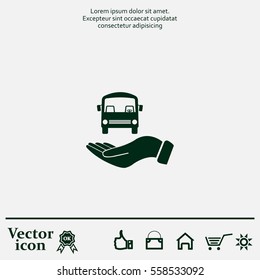 Pictograph of bus in hand. Vector icon 10 EPS