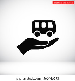 Pictograph of bus in hand. Vector icon 10 EPS