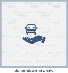 Pictograph of bus in hand. Vector icon 10 EPS