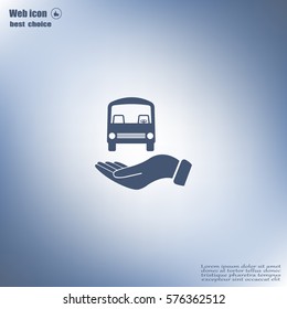 Pictograph of bus in hand. Vector icon 10 EPS